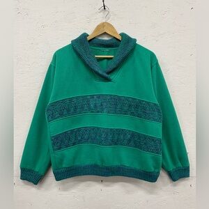 Vintage 1980s Collared Pullover Sweater with Knitted Stripes, Fits M/L, Cropped